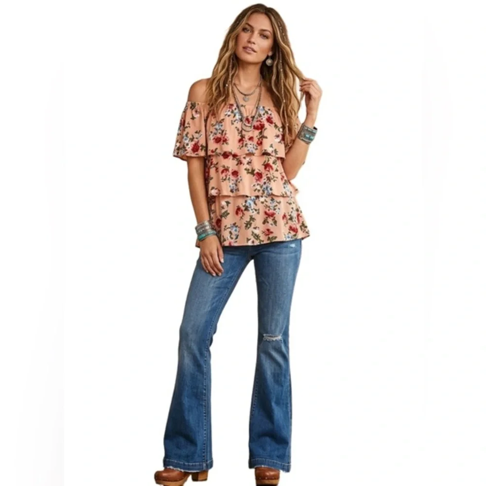 Last One: Blush Floral 3-Tier Ruffle Top BRAND NEW - Picture 1 of 7